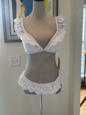 Avec Les Filles White Eyelet Ruffle Bralette & Bikini Set